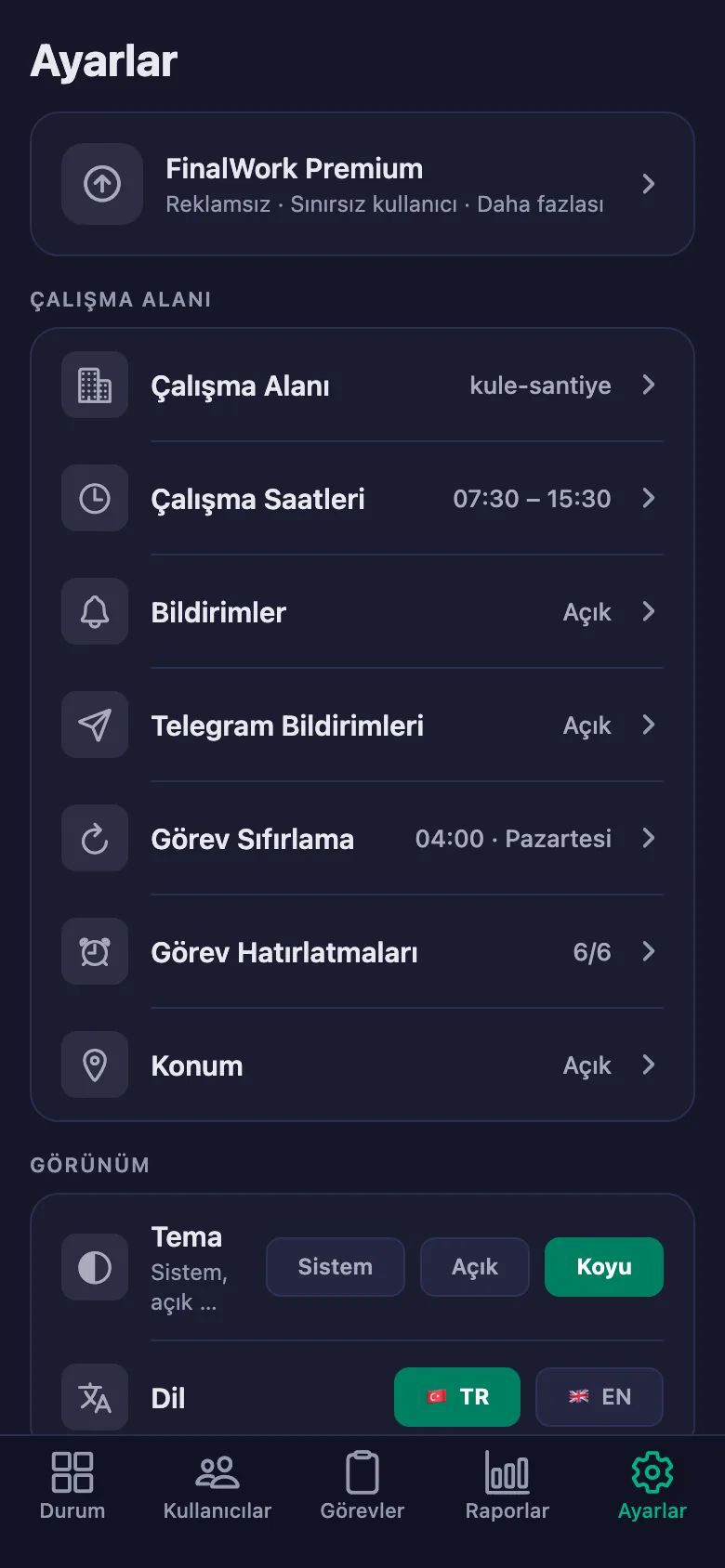 Başlangıç ve bitiş saati; geç kalma buna göre hesaplanıyor.