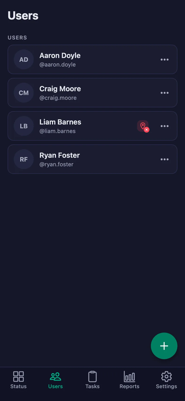 The team's live status; the timers run second by second.