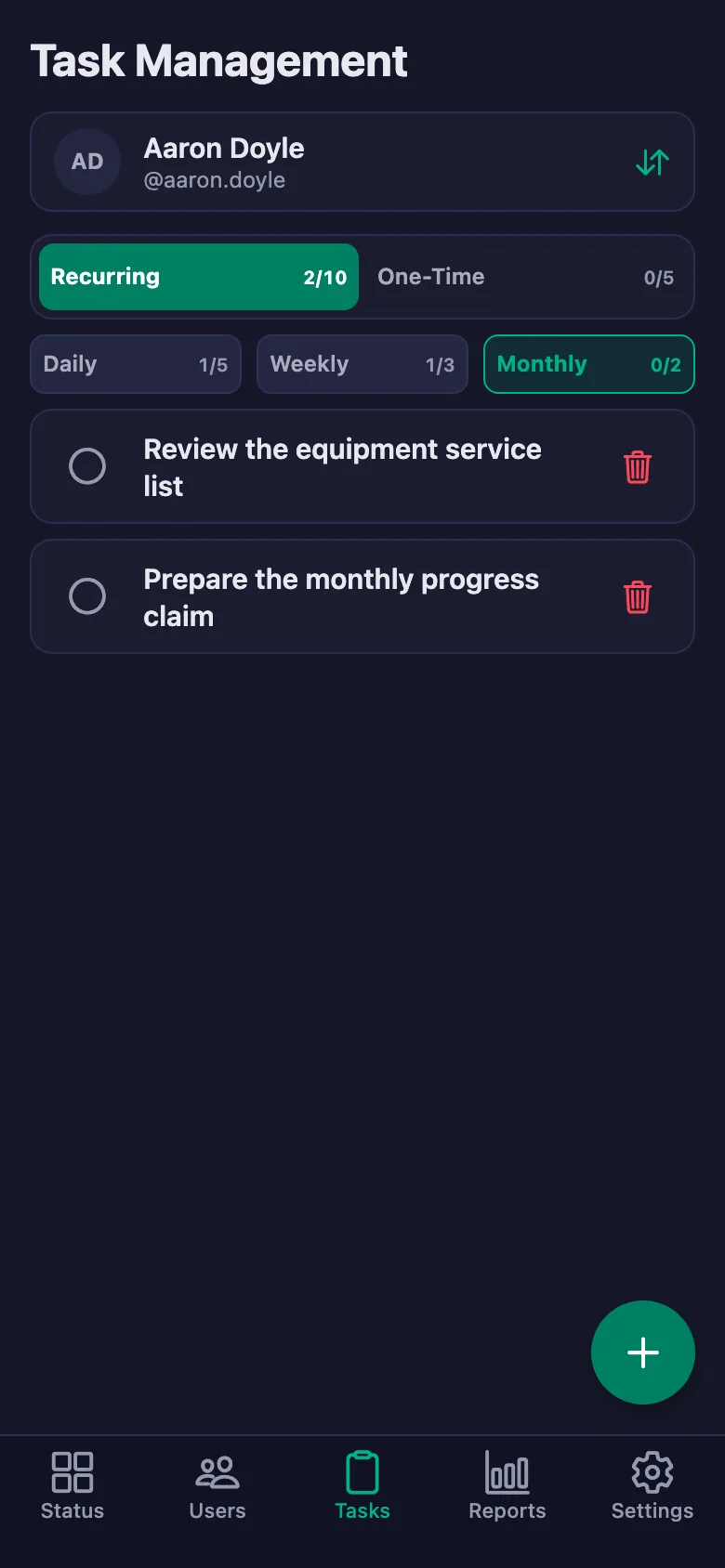You add the daily safety checks one by one, and see the crew's note in the same place.