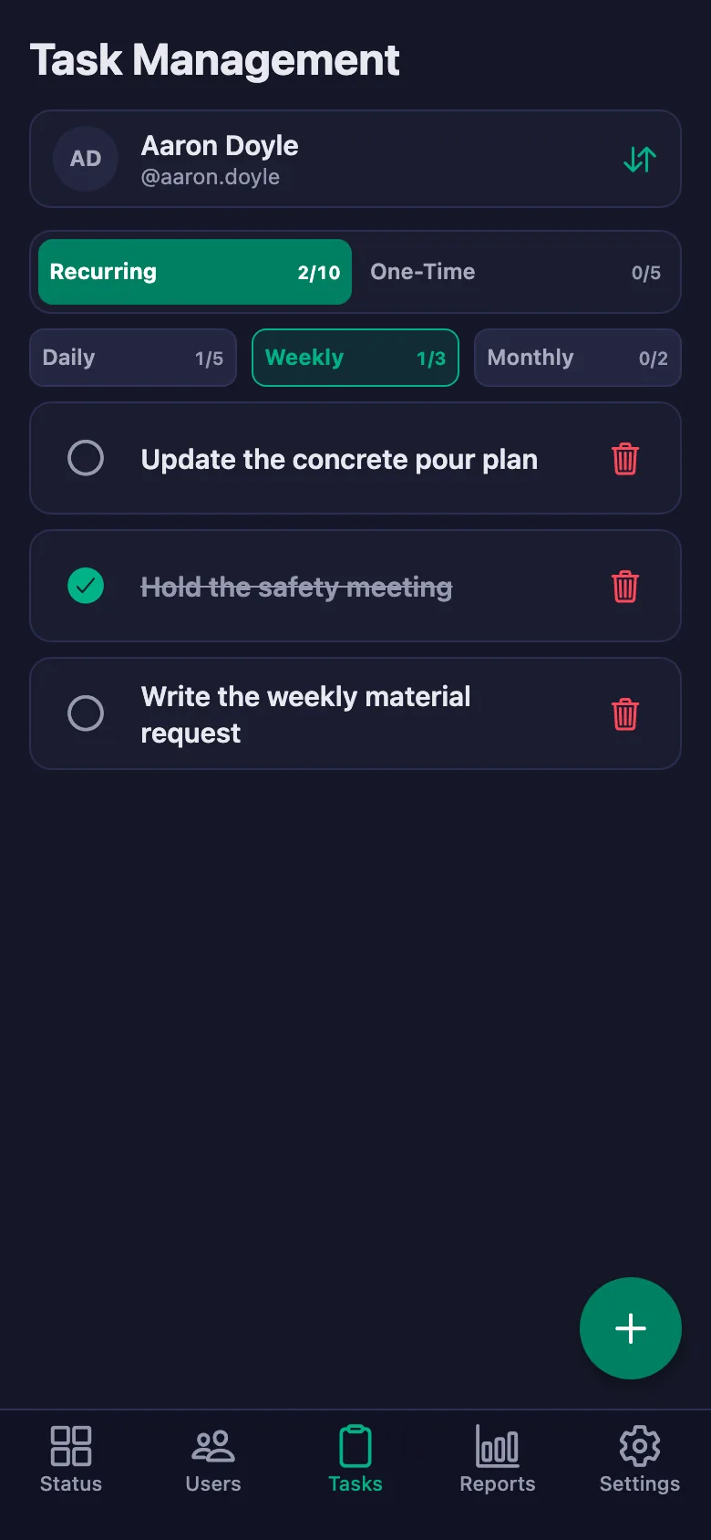 You add the daily safety checks one by one, and see the crew's note in the same place.