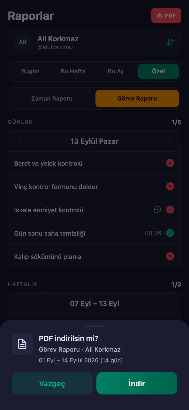 Gün, hafta, ay ya da kendi seçtiğiniz tarih aralığı.