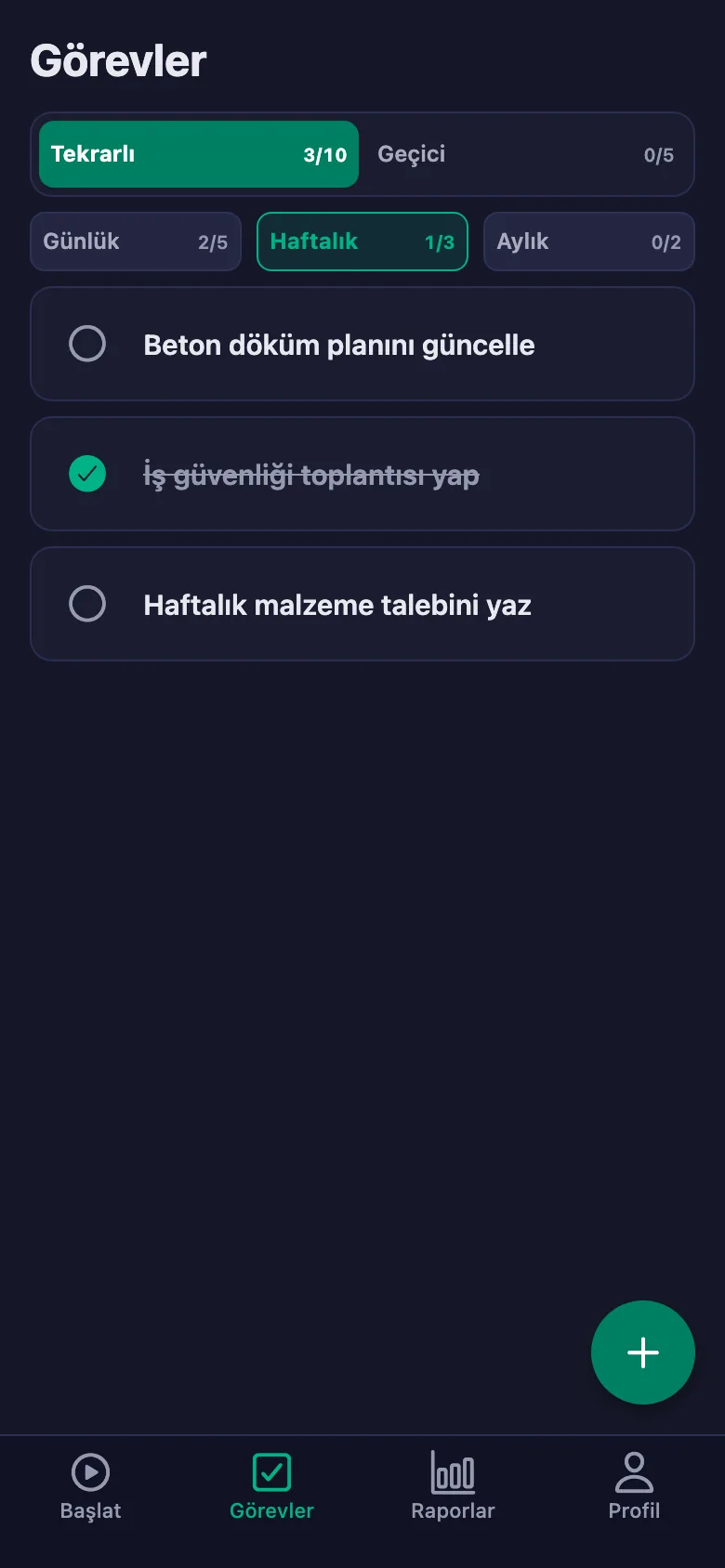 Günlük kontroller her gün yeniden açılıyor.