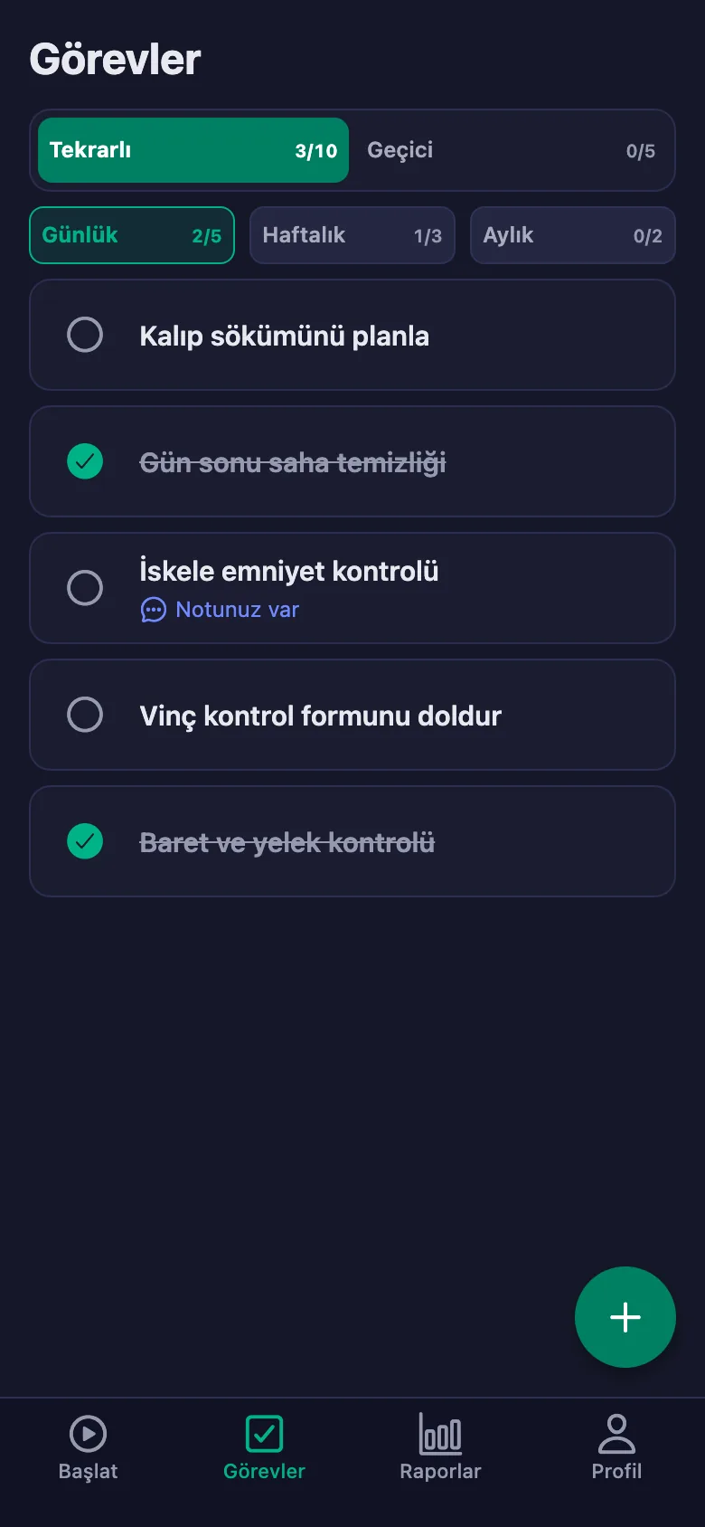 Günlük kontroller her gün yeniden açılıyor.
