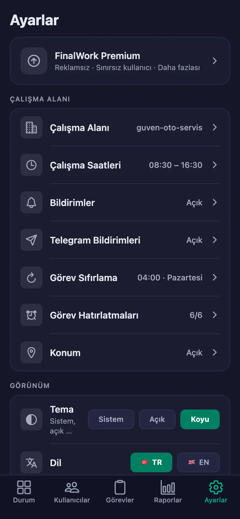 Başlangıç ve bitiş saati; geç kalma buna göre hesaplanıyor.