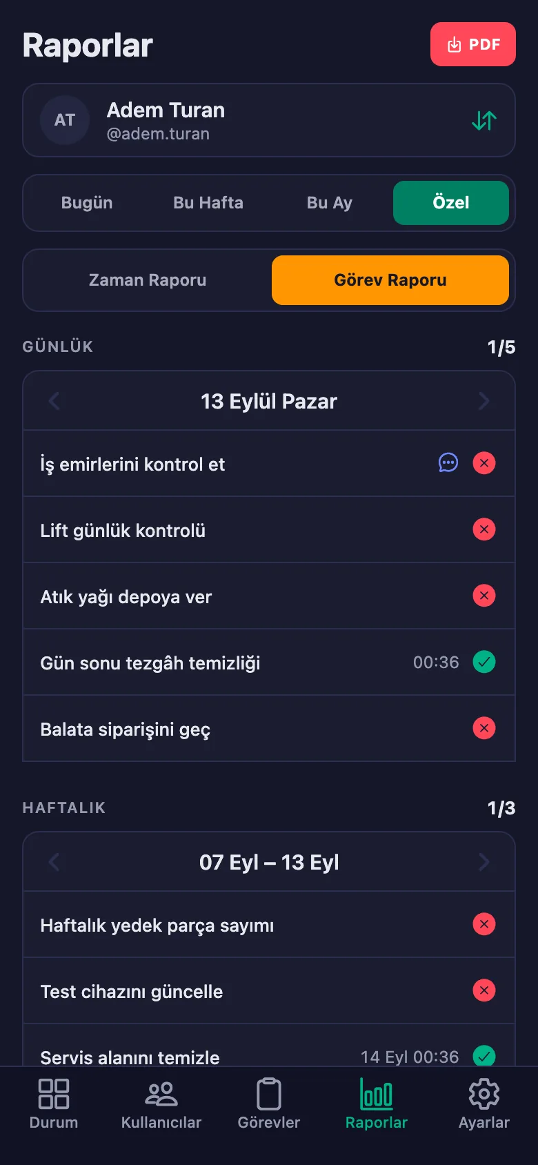 Gün, hafta, ay ya da kendi seçtiğiniz tarih aralığı.