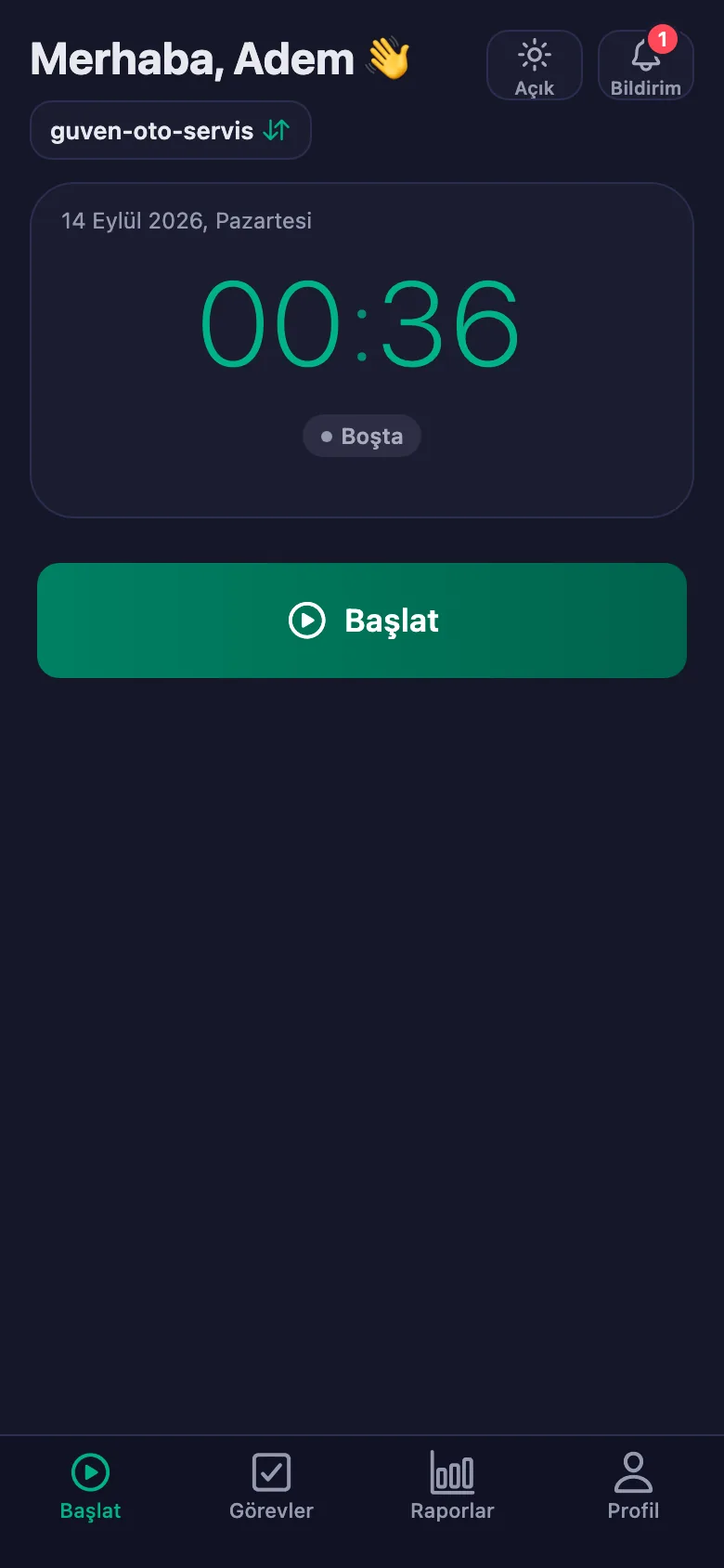Tek dokunuş; süre saniye saniye işlemeye başlıyor.
