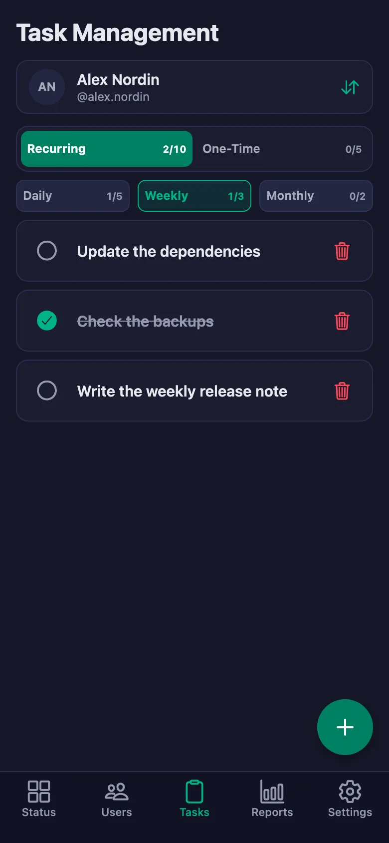 You add the daily jobs one by one, and see your team's note in the same place.