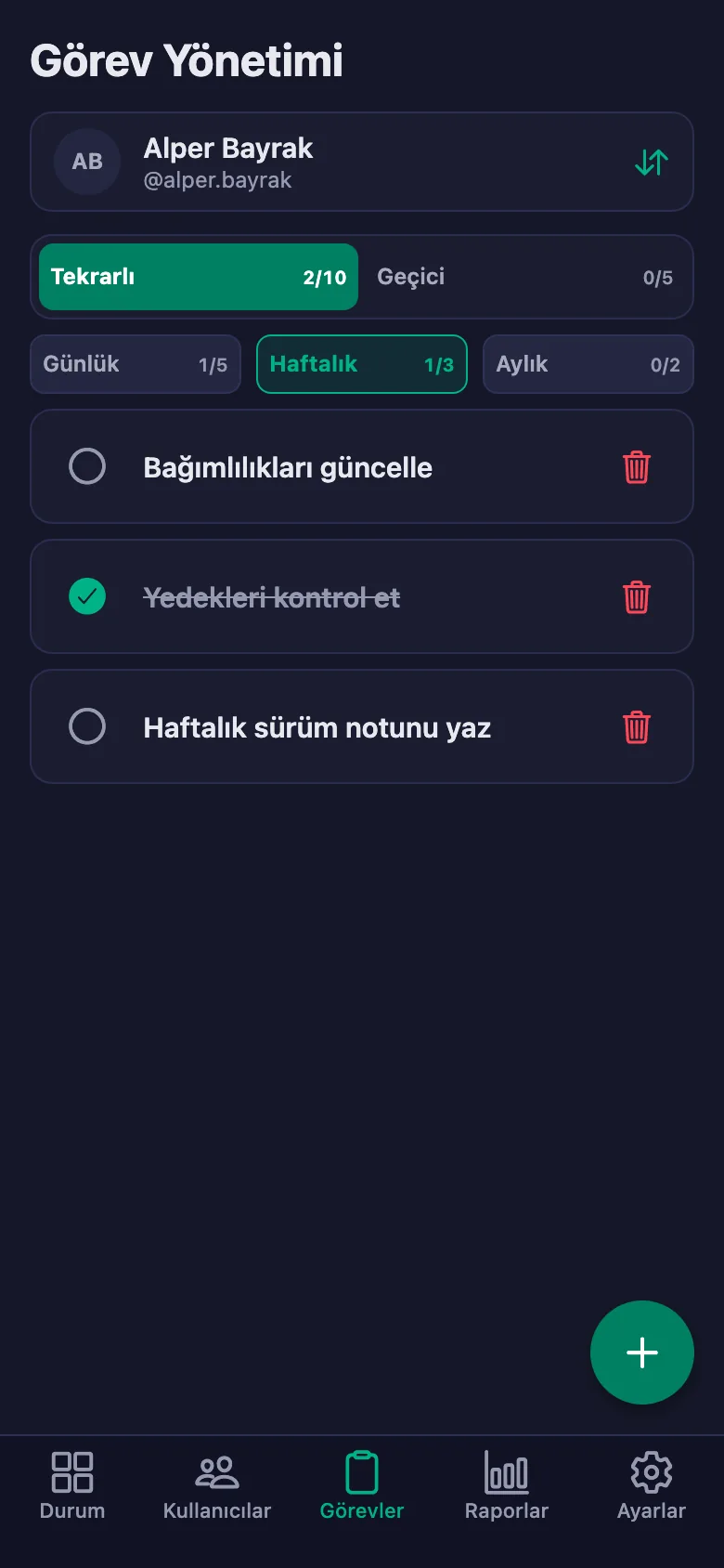 Günlük işleri madde madde ekliyor, ekibin yazdığı notu aynı yerde görüyorsunuz.
