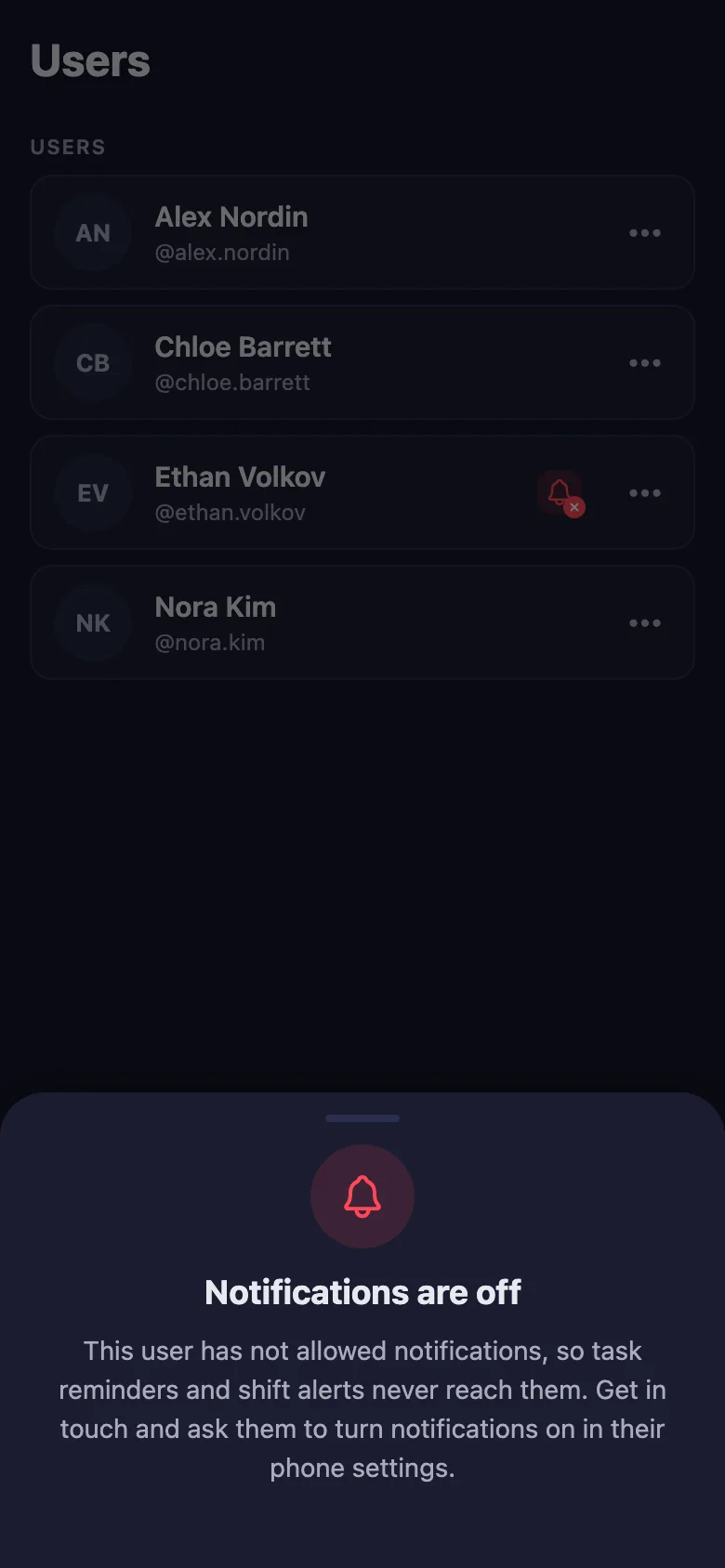 Reminders depend on notification permission; you can see who hasn't given it.