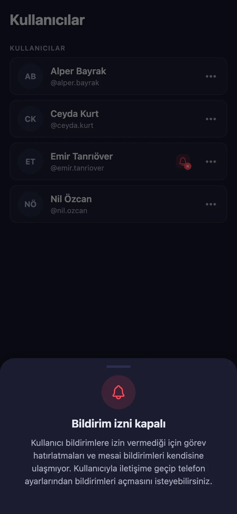 Hatırlatmanın ulaşması bildirim iznine bağlı; vermeyeni listede görüyorsunuz.