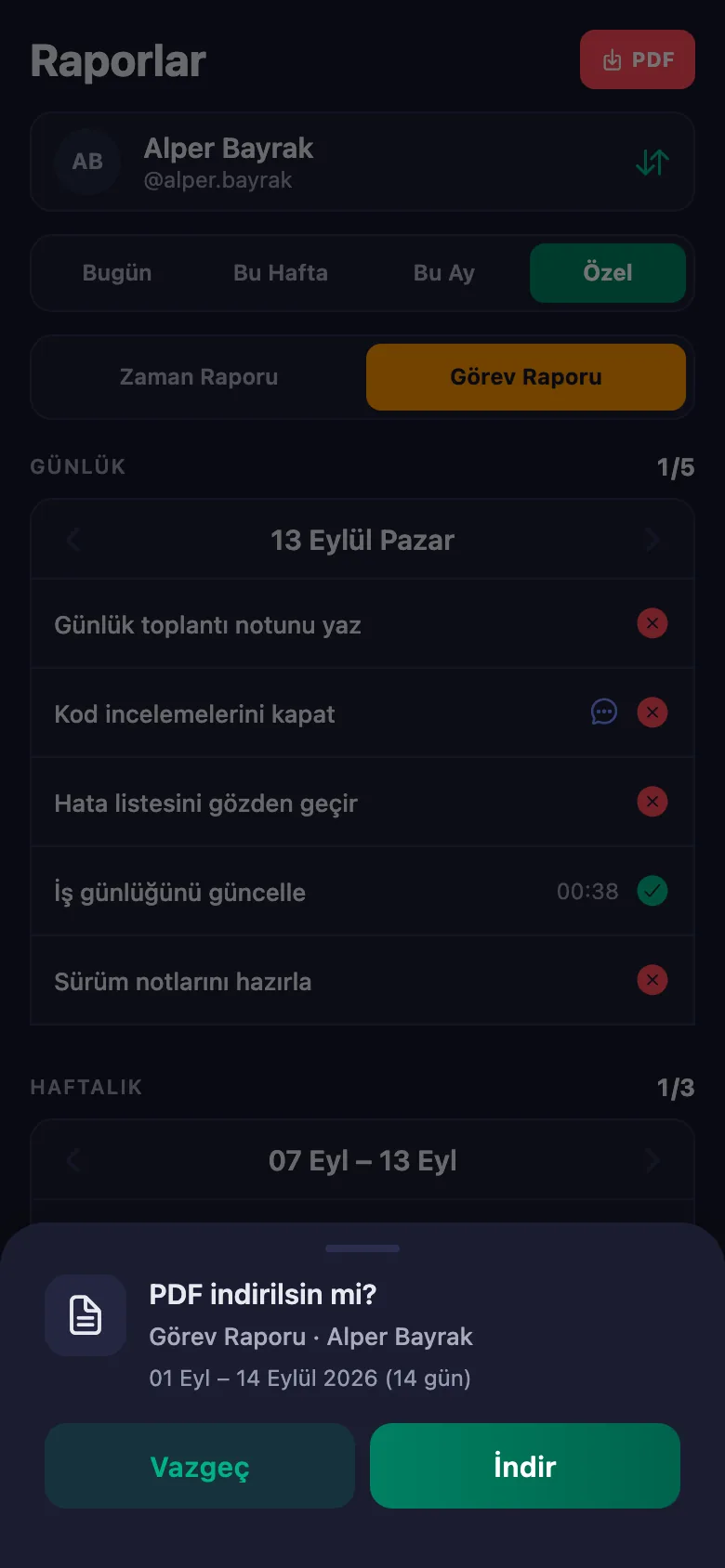 Gün, hafta, ay ya da kendi seçtiğiniz tarih aralığı.