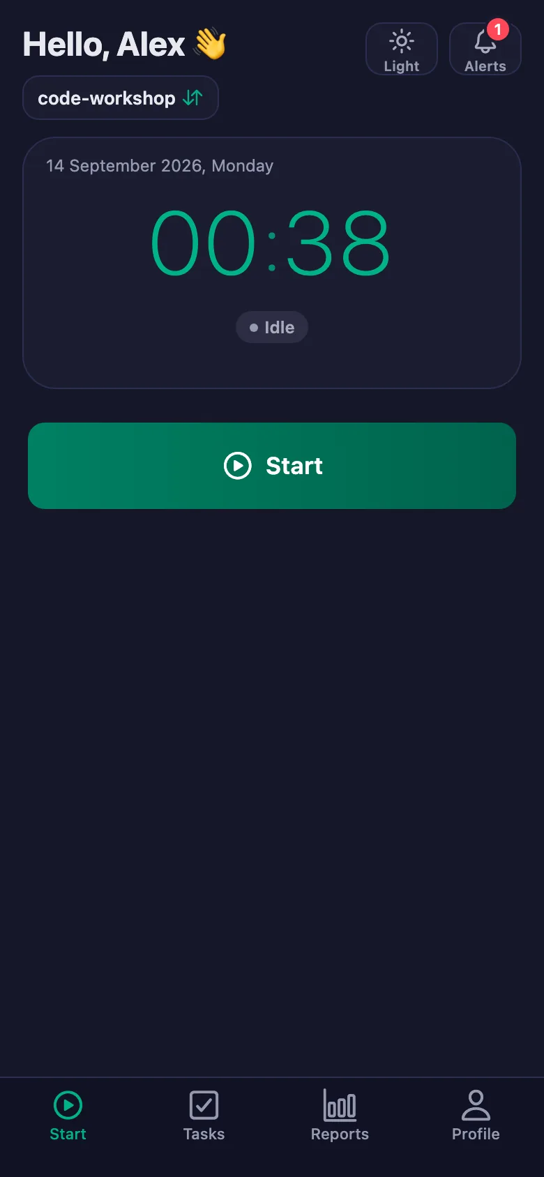 One tap; the timer starts running second by second.