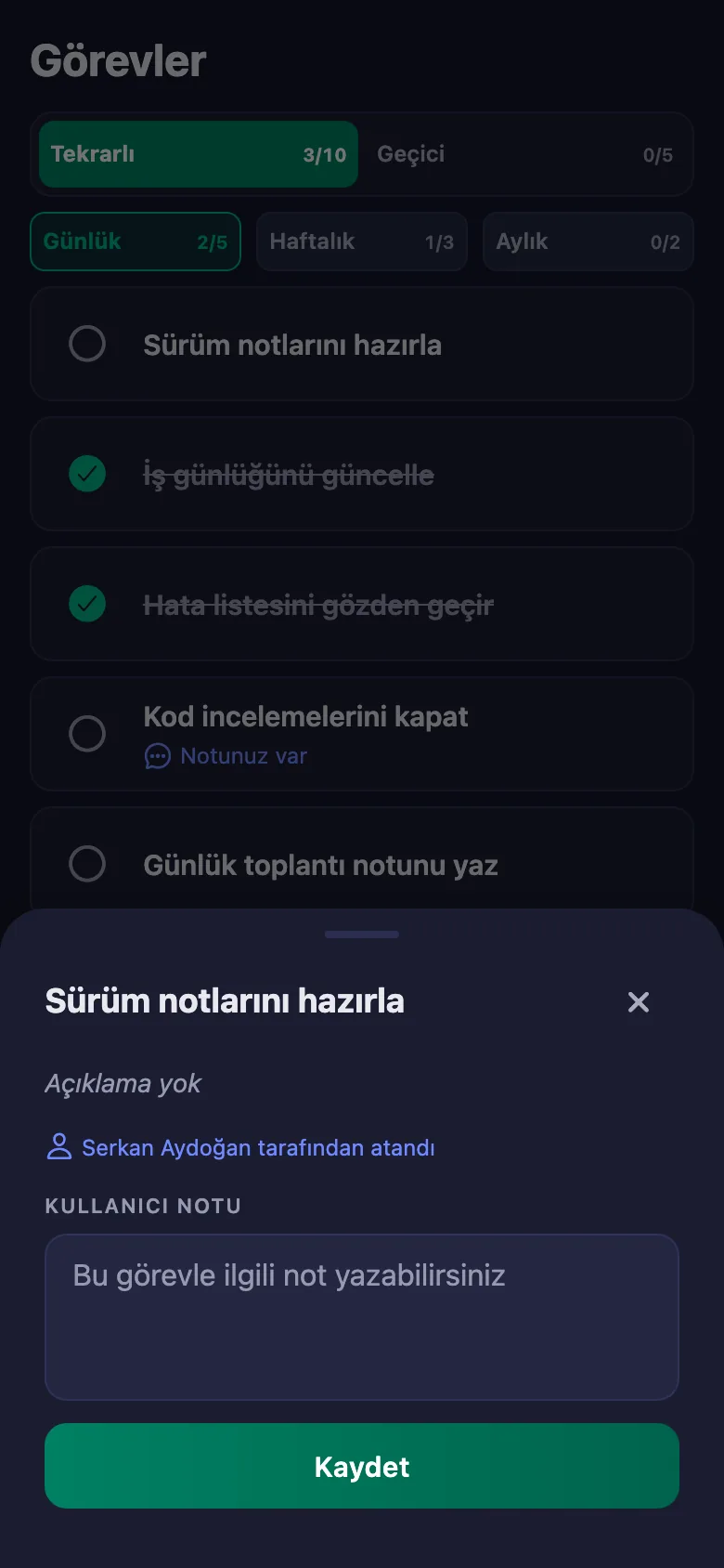 Nerede takıldınız, ne bekliyorsunuz — kısa bir not; takım lideri okuyor ama değiştiremiyor.